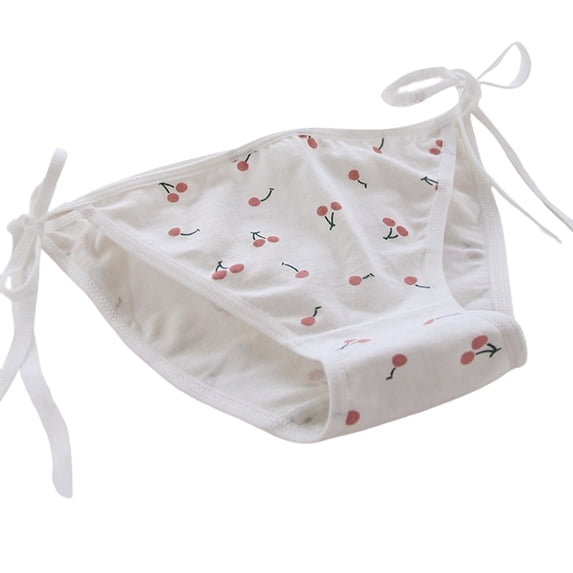 Women's Underwear with Cherries Pattern Ribbon Panties Briefs Low Rise Lingerie Thongs Cotton Underpants