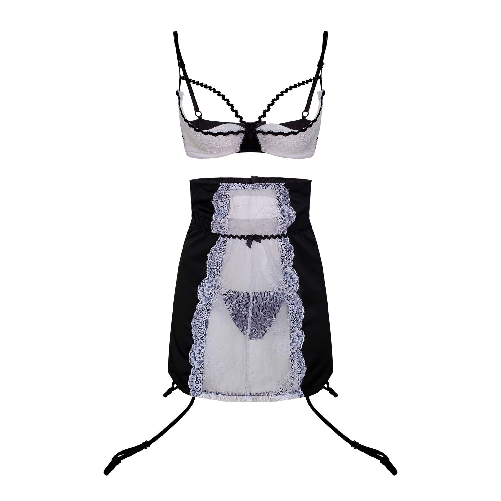 Women's Underwire 3 Piece Teddy Maid Cute Lingerie Stretch Bustier And ...