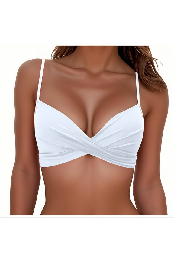 Women's Underwire Bikini Top Push Up Swimsuit Top Twist Front Swim Comfy Bathing Suits Tops Only Swim Bra (XL, White)