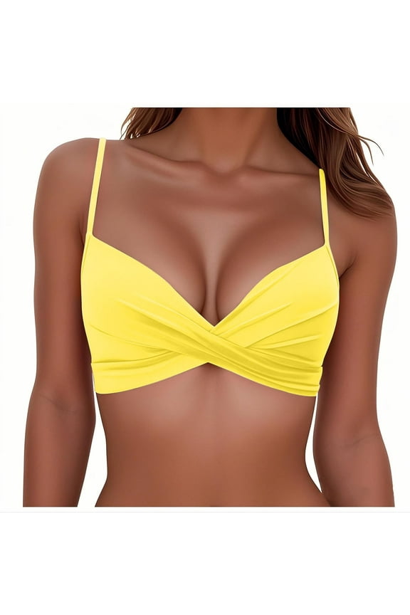 Women's Underwire Bikini Top Push Up Swimsuit Top Twist Front Swim Comfy Bathing Suits Tops Only Swim Bra (XXL, Yellow)