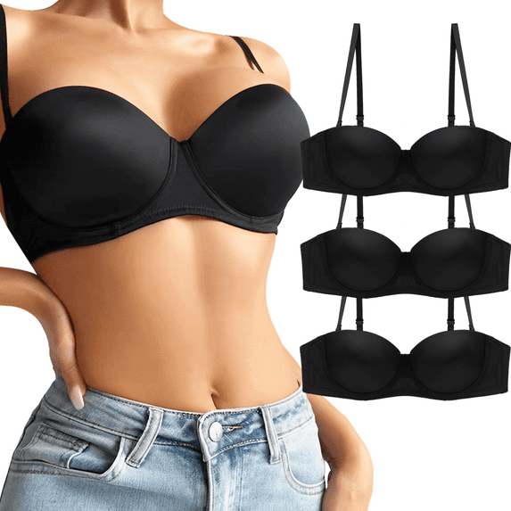 Women's Underwire Bra Convertible Strapless T Shirt Bra Seamless Underwear Bra Pack of 3