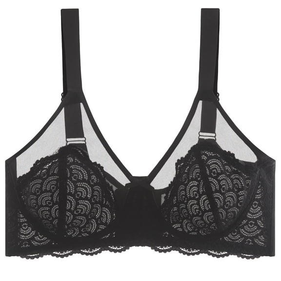 Women's Underwire Bra Push-up Floral Lace Mesh Sexy Underwear Bra Soild Plus Size Breathable Everyday Bras (38/85C, Black)