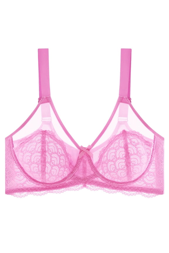 Women's Underwire Bra Push-up Floral Lace Mesh Sexy Underwear Bra Soild Plus Size Breathable Everyday Bras (42/95C, Pink)