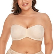 TELIMUSSTO Women's Underwire Contour Multiway Strapless Bra Plus Size Push Up Bralette 38D