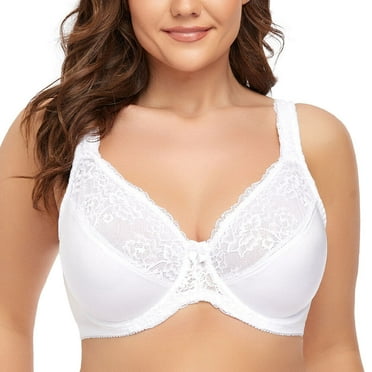 Women's Underwire Lace Unlined Everyday Bra Minimizer Full Coverage Bralette 38D