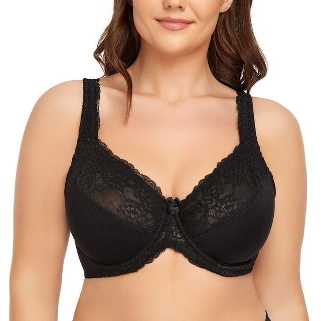 Women's Underwire Lace Unlined Everyday Bra Minimizer Full Coverage Bralette 44C