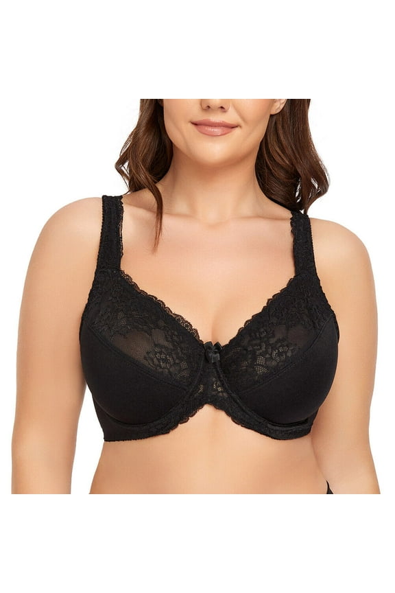 Women's Underwire Lace Unlined Everyday Bra Minimizer Full Coverage Plus Size 32DD