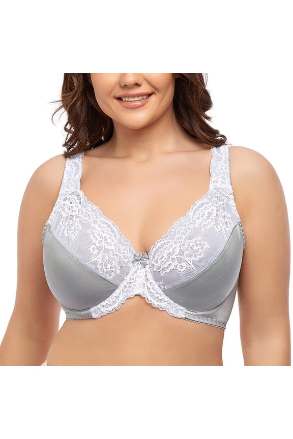 Women's Underwire Lace Unlined Everyday Bra Minimizer Full Coverage Plus Size 34G