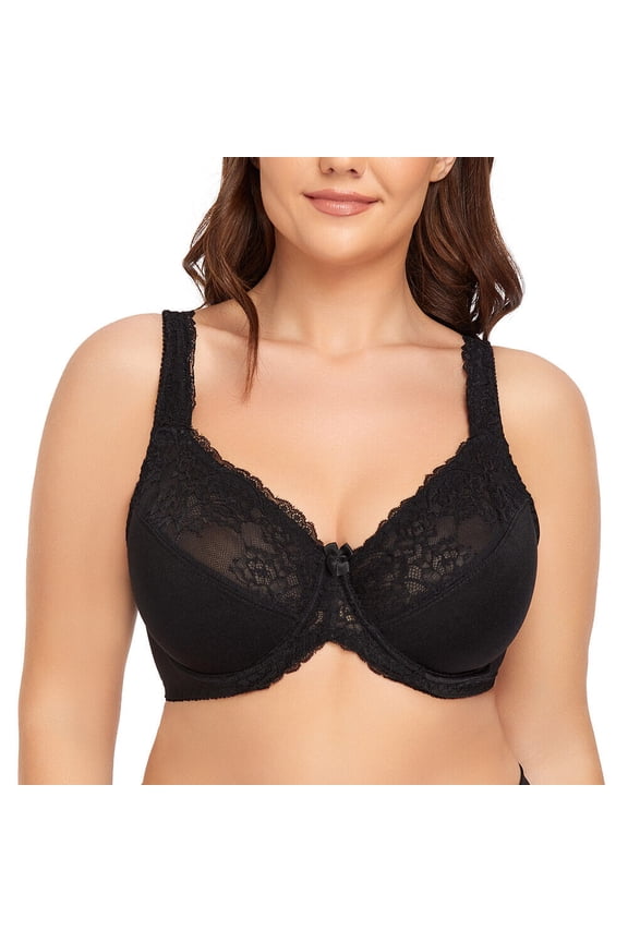 Women's Underwire Lace Unlined Everyday Bra Minimizer Full Coverage Plus Size 36DDD