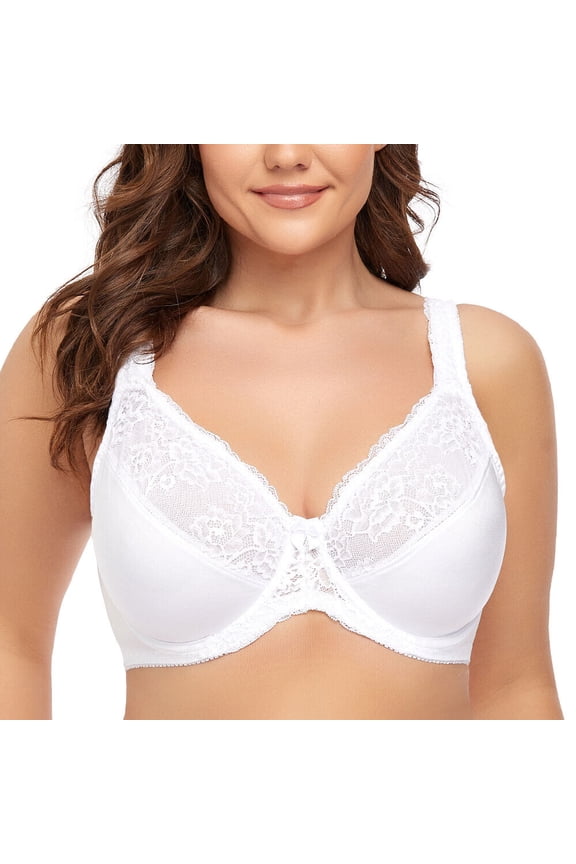 Women's Underwire Lace Unlined Everyday Bra Minimizer Full Coverage Plus Size 38H