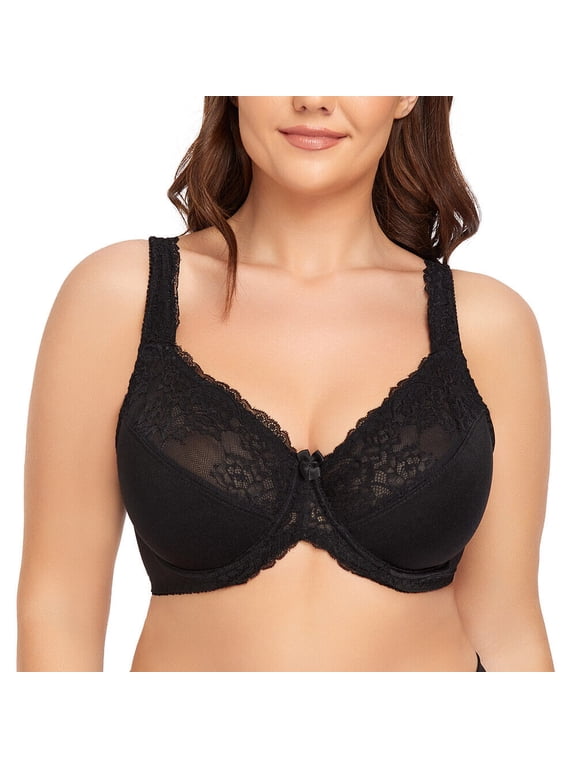 Women's Underwire Lace Unlined Everyday Bra Minimizer Full Coverage Plus Size 40DD