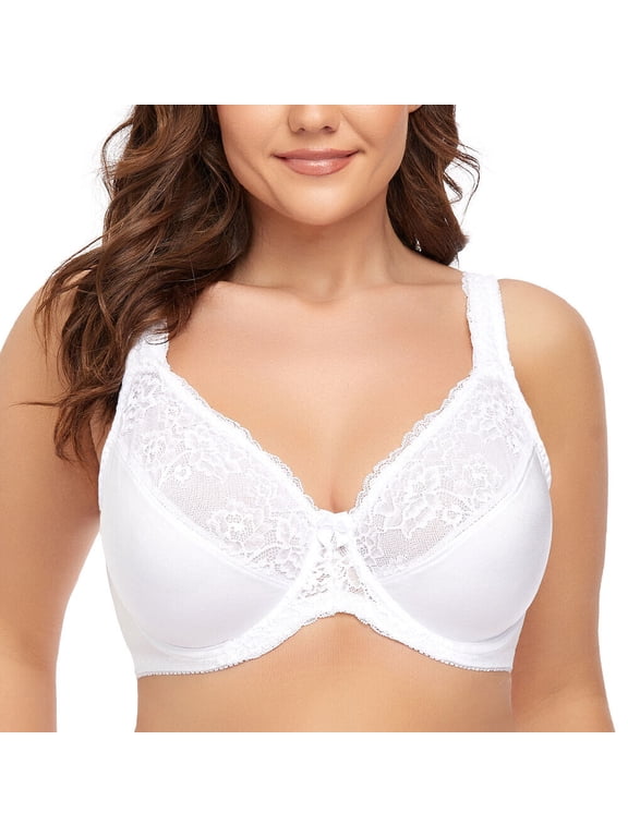 Women's Underwire Lace Unlined Everyday Bra Minimizer Full Coverage Plus Size 40DD