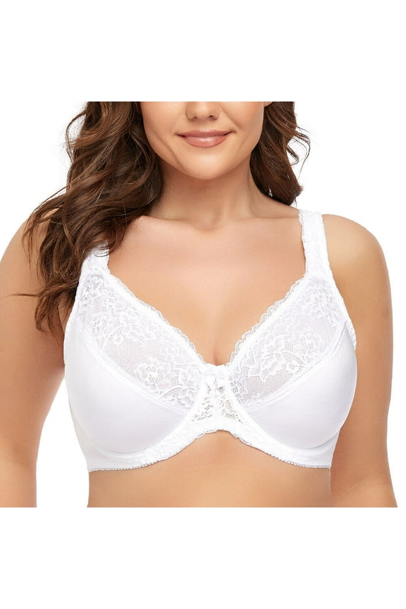 Women's Underwire Lace Unlined Everyday Bra Minimizer Full Coverage Plus Size 40J