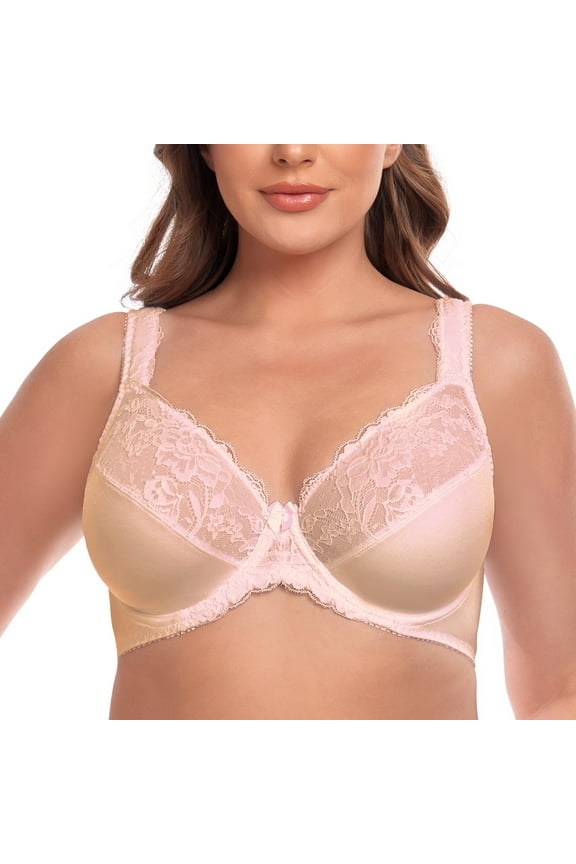 Women's Underwire Lace Unlined Everyday Bra Minimizer Full Coverage Plus Size 46DD