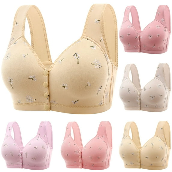Women's Underwire Push Up Bra Daisy Front Closure Sports Bras Beauty Back Comfor Easy Close Front Buckle Corset Full-Coverage T-Shirt Bra