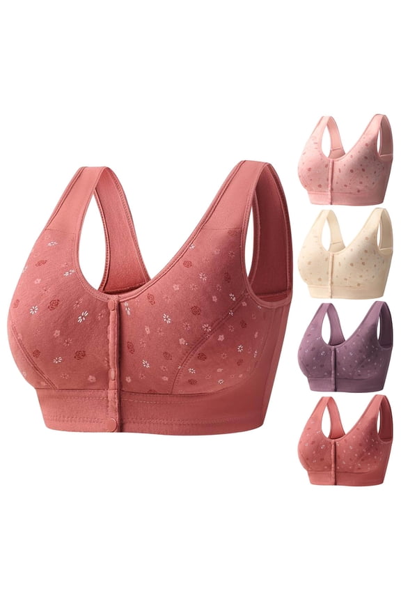 Women's Underwire Push Up Bra No Steel Ring Front Close T Back Plus Size Seamless Unlined Large Bust Full-Coverage T-Shirt Bra