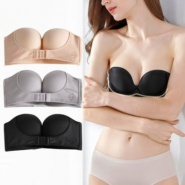 Women's Underwire Push Up Bra Solid Strapless Non Slip Adjustment Rimless Dress C Cup Full-Coverage T-Shirt Bra