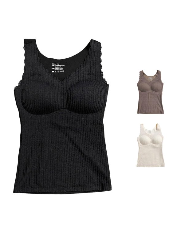 Women's Underwire Smooth U Light T Shirt Convertible Bra Women Camisole plus Camisole with Bra for Women Extra Hold Half Camisoles for Layering Crop Top V Neck Camisole Tops for Women Pack