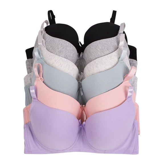 Women Bras 6 Packs of T-Shirt Comfortable Everyday A B C D DD DDD Cups Full Coverage Bra 40C (S6809)