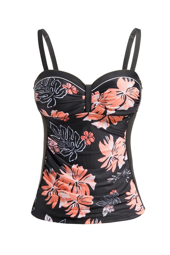 Women's Underwire Tankini Top Only Tummy Control Swimsuit Top Push Up Bathing Suit Top No Bottom, Large