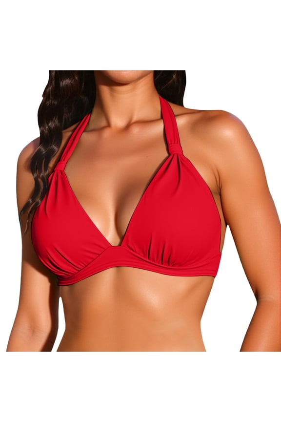 Women's Underwire Triangle Bikini Top Unpadded Plunge Bathing Suit Tops Ribbed Swimsuits V Neck Red XXL