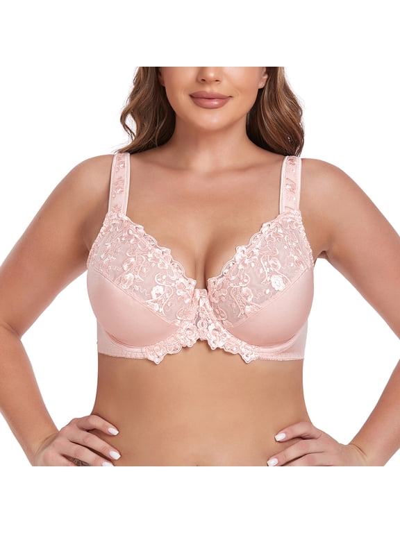 Women's Underwire Unlined Bra Minimizers Non-Padded Full Coverage Lace Plus Size 32DD