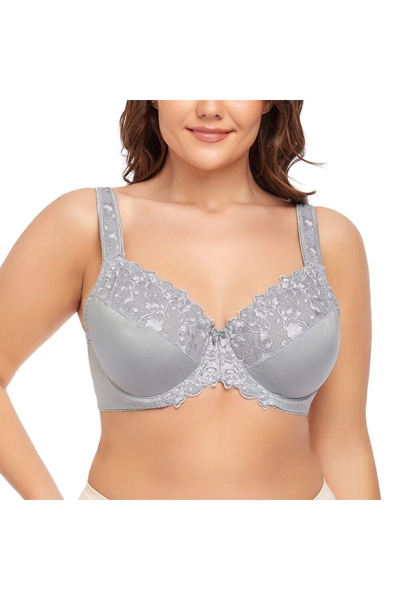 Women's Underwire Unlined Bra Minimizers Non-Padded Full Coverage Lace Plus Size 32G