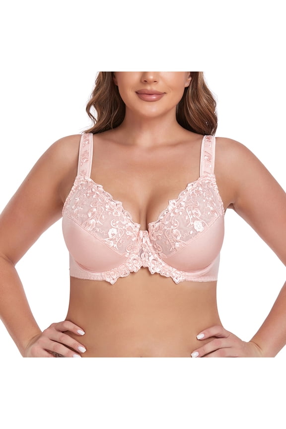 Women's Underwire Unlined Bra Minimizers Non-Padded Full Coverage Lace Plus Size 32I