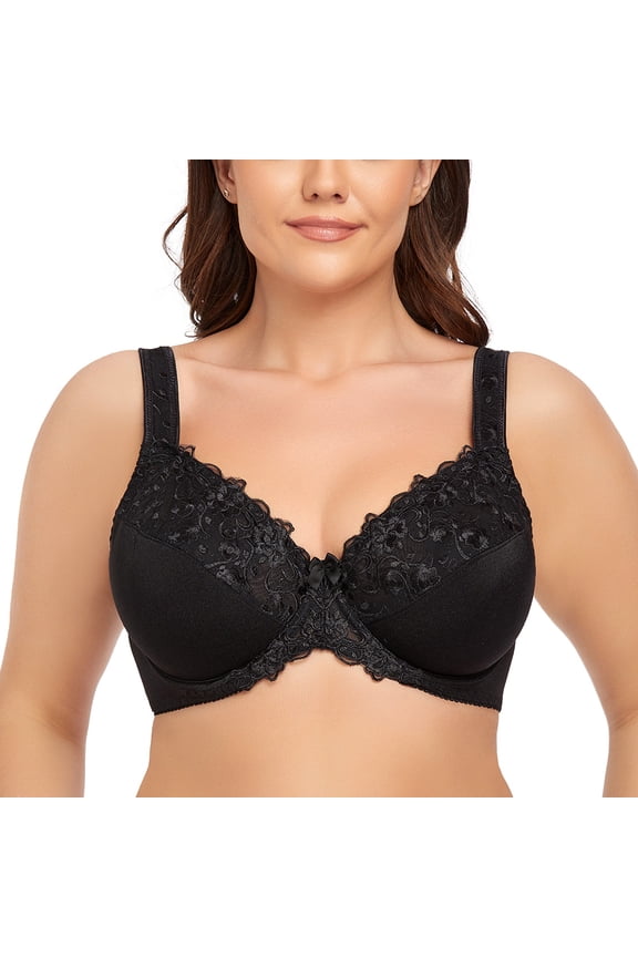 Women's Underwire Unlined Bra Minimizers Non-Padded Full Coverage Lace Plus Size 34C