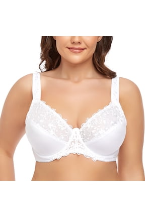 Women's Underwire Unlined Bra Minimizers Non-Padded Full Coverage Lace Plus Size 34DD