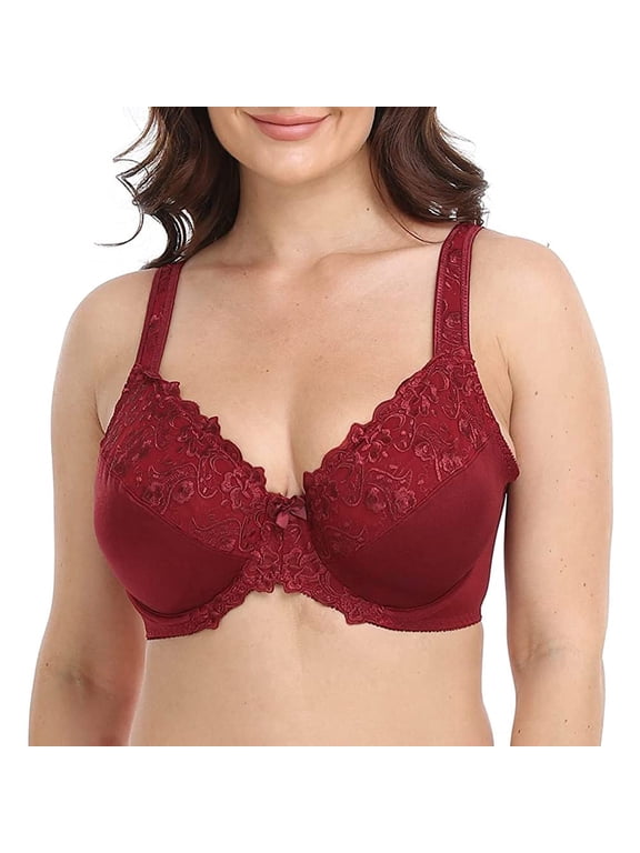Women's Underwire Unlined Bra Minimizers Non-Padded Full Coverage Lace Plus Size 34D