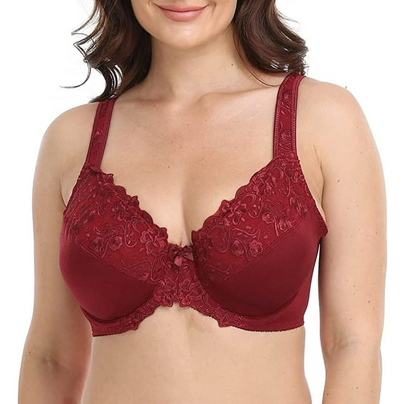 Women's Underwire Unlined Bra Minimizers Non-Padded Full Coverage Lace Plus Size 40B