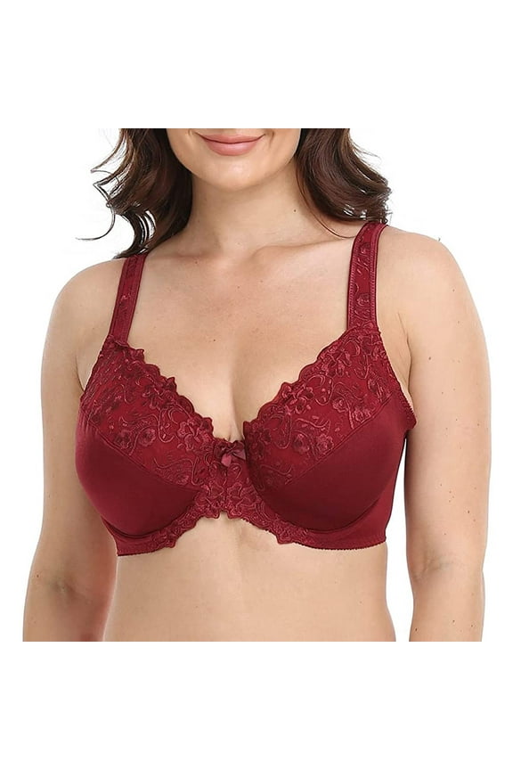 Women's Underwire Unlined Bra Minimizers Non-Padded Full Coverage Lace Plus Size 40B