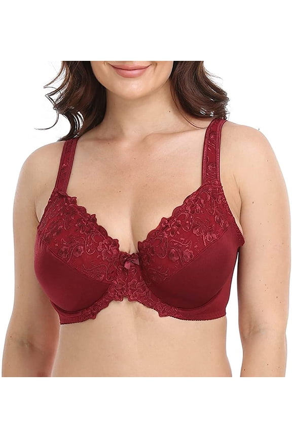 Women's Underwire Unlined Bra Minimizers Non-Padded Full Coverage Lace Plus Size 42DD