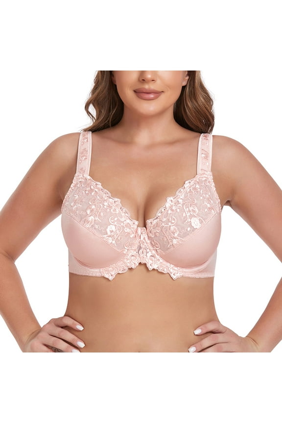 Women's Underwire Unlined Bra Minimizers Non-Padded Full Coverage Lace Plus Size 44DDD