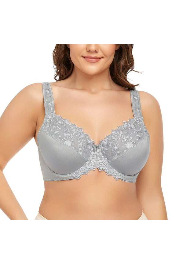 Women's Underwire Unlined Bra Minimizers Non-Padded Full Coverage Lace Plus Size 44H