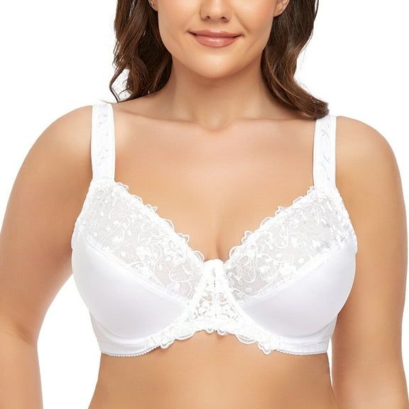 Women's Underwire Unlined Bra Minimizers Non-Padded Full Coverage Lace Plus Size 50C
