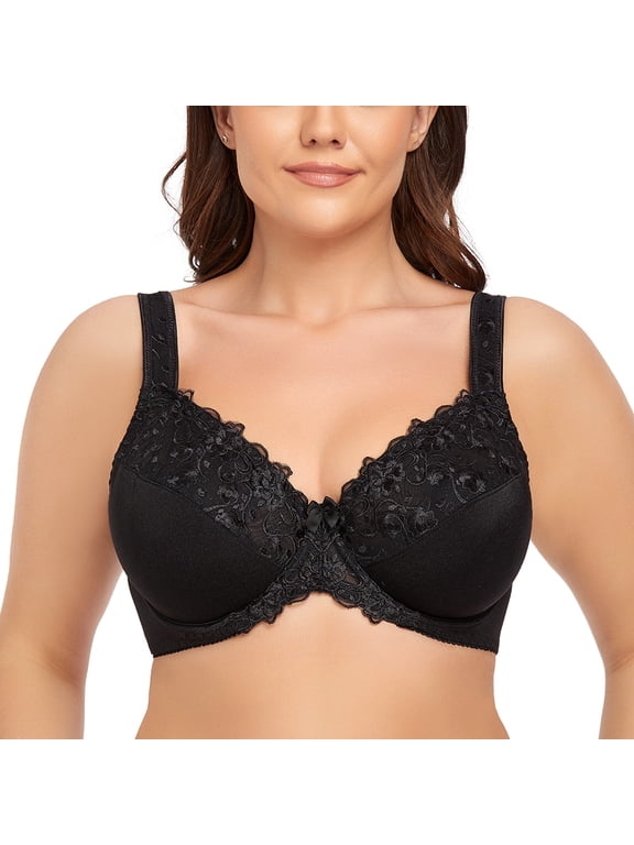 Women's Underwire Unlined Bra Minimizers Non-Padded Full Coverage Lace Plus Size 50DDD