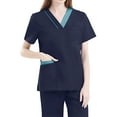 thumbnail image 1 of Women's Uniform Set - V-Neck Scrub Top & Straight Leg Scrub Pants with Multi-Pocket, Yoga Waistband, 4-Way Stretch,Navy XL, 1 of 4