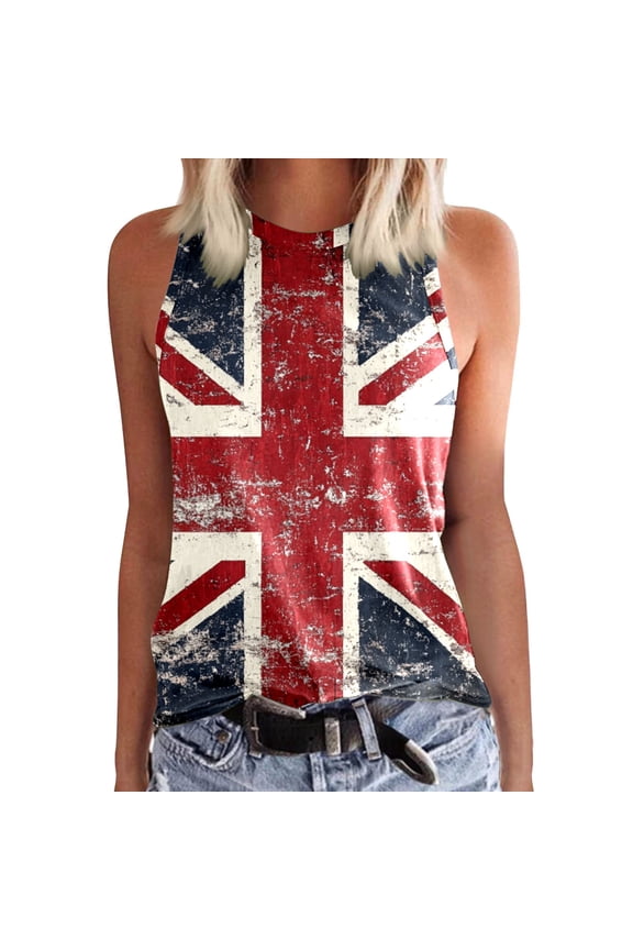 Women's Union Jack Distressed Print Tank Top, Vintage British Flag Sleeveless Casual Summer Top