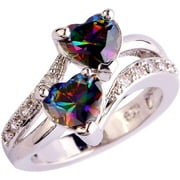 Women's Unique Double Heart Rainbow Eternal Engagement Ring Girls Ring Multi Rings Set for Women Weird Rings Matching Rings Adjustable Finger Rings Rhinestone Ring Set Ring Bundles Jewelry Ring Sizes