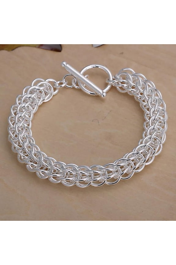 Women's Unisex 925 Sterling Silver Bracelet 7.5 Inches 10MM Toggle L56