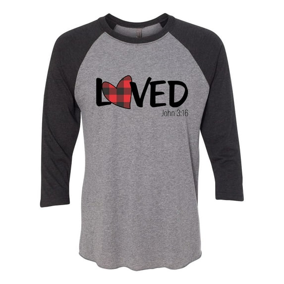 Women's Unisex Christian Loved John 3:16 Baseball Tee-Vintage Black/Premium Heather-large