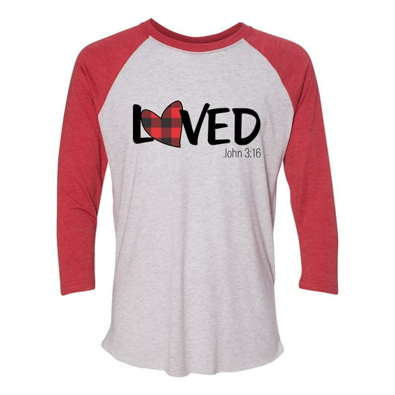 Women's Unisex Christian Loved John 3:16 Baseball Tee-Vintage Red/Heather White-large