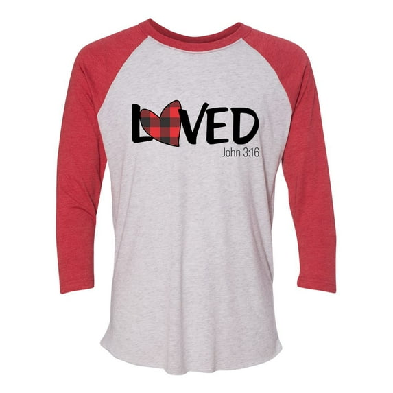 Women's Unisex Christian Loved John 3:16 Baseball Tee-Vintage Red/Heather White-xl
