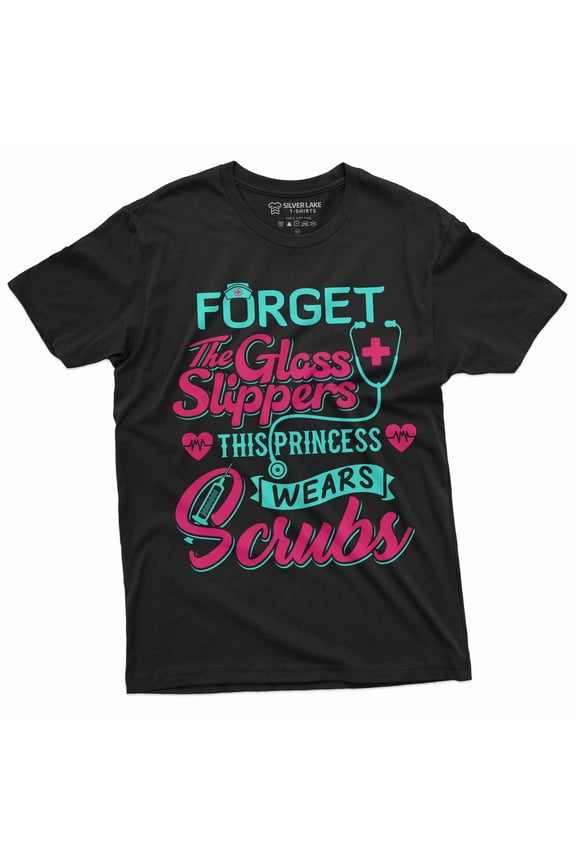 Women's Unisex Nurse T-shirt Nurses day Funny Tee Shirt this princess wears scrubs Mom Wife Gifts (Medium Black)