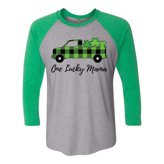 Women's Unisex One Lucky Mama St. Patricks Day Baseball Tee-Envy/Premium Heather-small