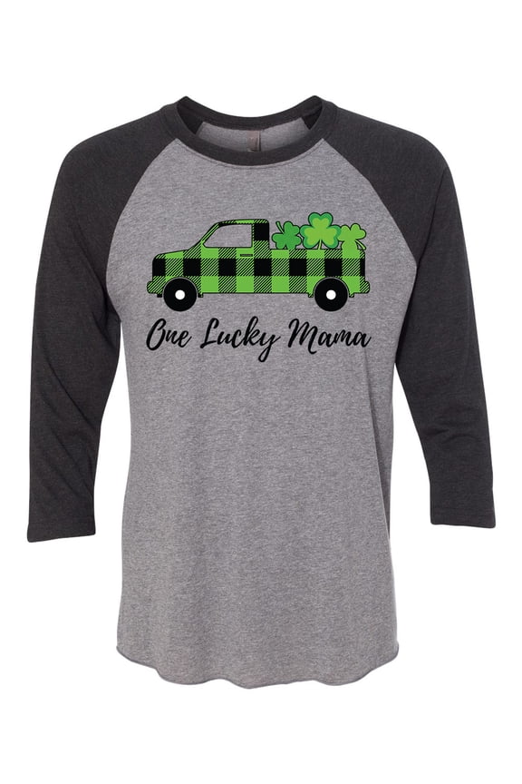 Women's Unisex One Lucky Mama St. Patricks Day Baseball Tee-Vintage Black/Premium Heather-large