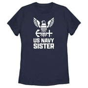 Women's United States Navy Official Eagle Logo Sister  Graphic Tee Navy Blue Large