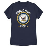 Women's United States Navy Proud Mom Logo  Graphic Tee Navy Blue Medium